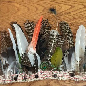 HANDMADE NATURAL FEATHER HEADDRESS KNIT HEADBAND COSTUME FESTIVAL PARTY DRESS UP